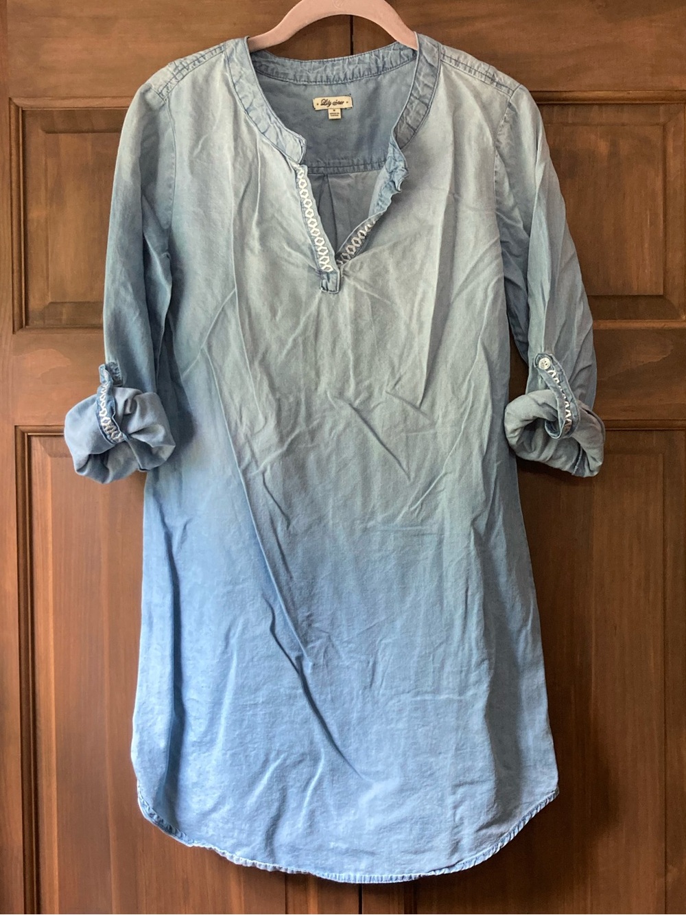 Lily Star Light Blue Denim Cotton/Tencell Tunic Top Small